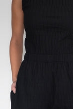 DRIZZLE PANTS [ Black Cotton, Elasticated, High Waisted, Crinkled Texture ]