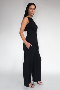 DRIZZLE SLEEVELESS TANK [ Black Cotton, Crinkled Texture ]