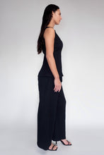 DRIZZLE PANTS [ Black Cotton, Elasticated, High Waisted, Crinkled Texture ]