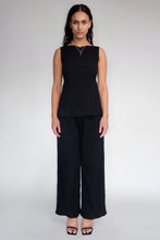 DRIZZLE PANTS [ Black Cotton, Elasticated, High Waisted, Crinkled Texture ]