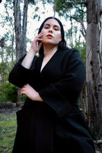 DRIZZLE COAT [ Black Wool, Large Cuffs, Wavy Pockets & Waist Tie ]