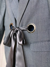 OUT OF OFFICE SUIT JACKET [ Wool, Grey Tie Blazer, Silver Eyelets, Up To Size Medium / Large ]
