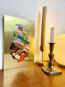 • ORIGINAL OIL PAINTING • 'Contained' Series 1, Vessel #1 [ Brass, Landscape, Vase, Abstract, Colourful Art ]