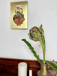• ORIGINAL OIL PAINTING • 'Contained' Series 1, Vessel #6 [ Brass, Landscape, Vase, Abstract, Colourful Art ]