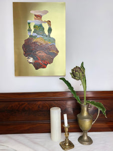 • ORIGINAL OIL PAINTING • 'Contained' Series 1, Vessel #7 [ Brass, Landscape, Vase, Abstract, Colourful Art ]