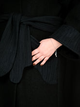 DRIZZLE COAT [ Black Wool, Large Cuffs, Wavy Pockets & Waist Tie ]