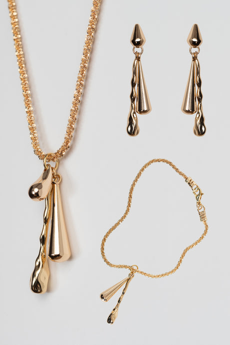 • SAVE 20% • DRIZZLE JEWELLERY SET [ Gold Plated Brass, Teardrop Charms ]