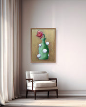 LIMITED EDITION PRINT 'Tulip, Bottle'. 10% DONATED [ Green Vase, White Balls, Red Flower, Aged Brass Background ]