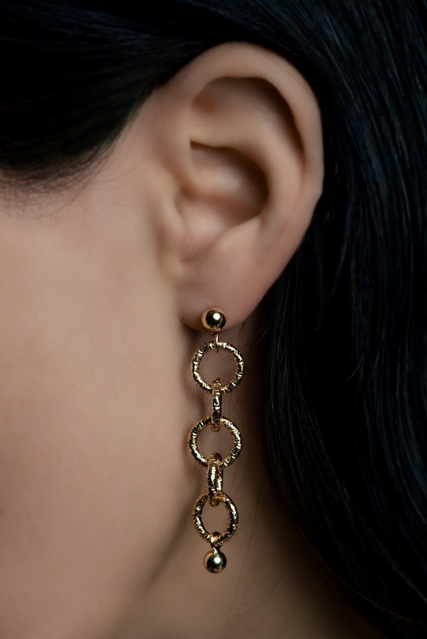 RIPPLE EARRINGS [ Gold Plated, Chunky Textured Chain ]