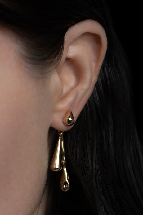 DRIZZLE EARRINGS [ Gold Plated Brass, Teardrop Charms ]