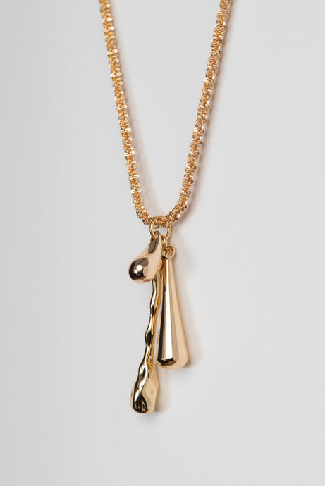 DRIZZLE NECKLACE [ Gold Plated Brass, Teardrop Charms ]