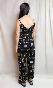 • LIGHTLY WORN • Handmade Embroidered Jumpsuit [ Black, Metallic, Size Extra Small ]