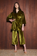 • SAMPLE • MOSS COAT [ Green Chartreuse Velvet, Wrap Waist Ties ]