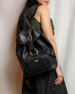 • FUNDRAISER • LEATHER BACKPACK [ Black, Brass Rings, New ]