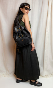 • FUNDRAISER • LEATHER BACKPACK [ Black, Brass Rings, New ]