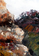 LIMITED EDITION PRINT 'Edge Of The Alps, 2' [ Landscape Painting, Mountains, Rockface, Pink, Red, Purple, Green ]