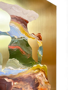 • ORIGINAL OIL PAINTING • 'Contained' Series 1, Vessel #8 [ Brass, Landscape, Vase, Abstract, Colourful Art ]