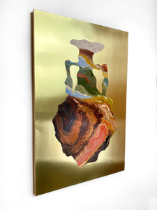 • ORIGINAL OIL PAINTING • 'Contained' Series 1, Vessel #8 [ Brass, Landscape, Vase, Abstract, Colourful Art ]