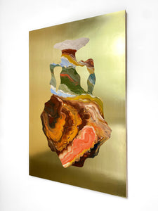 • ORIGINAL OIL PAINTING • 'Contained' Series 1, Vessel #8 [ Brass, Landscape, Vase, Abstract, Colourful Art ]