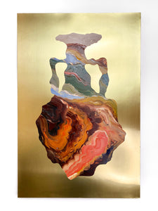 • ORIGINAL OIL PAINTING • 'Contained' Series 1, Vessel #8 [ Brass, Landscape, Vase, Abstract, Colourful Art ]