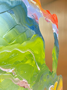 • ORIGINAL OIL PAINTING • 'Contained' Series 1, Vessel #3 [ Brass, Landscape, Vase, Abstract, Colourful Art ]
