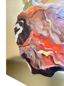• ORIGINAL OIL PAINTING • 'Contained' Series 1, Vessel #10 [ Brass, Landscape, Vase, Abstract, Colourful Art ]