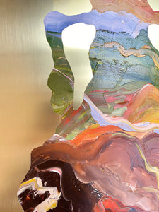 • ORIGINAL OIL PAINTING • 'Contained' Series 1, Vessel #10 [ Brass, Landscape, Vase, Abstract, Colourful Art ]