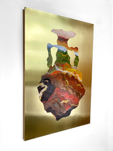 • ORIGINAL OIL PAINTING • 'Contained' Series 1, Vessel #10 [ Brass, Landscape, Vase, Abstract, Colourful Art ]