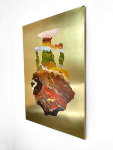 • ORIGINAL OIL PAINTING • 'Contained' Series 1, Vessel #10 [ Brass, Landscape, Vase, Abstract, Colourful Art ]
