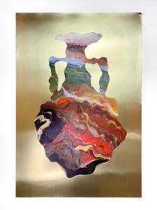 • ORIGINAL OIL PAINTING • 'Contained' Series 1, Vessel #10 [ Brass, Landscape, Vase, Abstract, Colourful Art ]