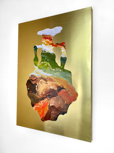 • ORIGINAL OIL PAINTING • 'Contained' Series 1, Vessel #2 [ Brass, Landscape, Vase, Abstract, Colourful Art ]