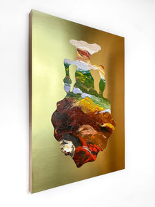 • ORIGINAL OIL PAINTING • 'Contained' Series 1, Vessel #7 [ Brass, Landscape, Vase, Abstract, Colourful Art ]