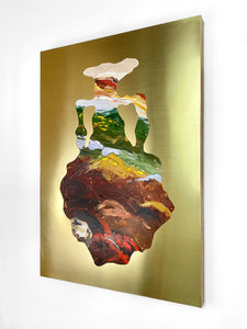 • ORIGINAL OIL PAINTING • 'Contained' Series 1, Vessel #7 [ Brass, Landscape, Vase, Abstract, Colourful Art ]