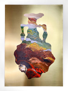 • ORIGINAL OIL PAINTING • 'Contained' Series 1, Vessel #7 [ Brass, Landscape, Vase, Abstract, Colourful Art ]