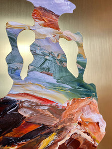 • ORIGINAL OIL PAINTING • 'Contained' Series 1, Vessel #1 [ Brass, Landscape, Vase, Abstract, Colourful Art ]