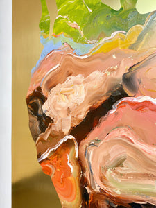 • ORIGINAL OIL PAINTING • 'Contained' Series 1, Vessel #3 [ Brass, Landscape, Vase, Abstract, Colourful Art ]