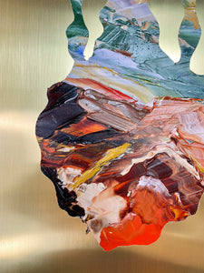 • ORIGINAL OIL PAINTING • 'Contained' Series 1, Vessel #1 [ Brass, Landscape, Vase, Abstract, Colourful Art ]