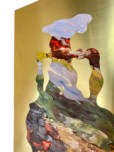 • ORIGINAL OIL PAINTING • 'Contained' Series 1, Vessel #4 [ Brass, Landscape, Vase, Abstract, Colourful Art ]