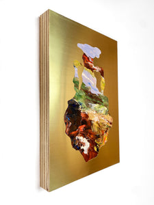• ORIGINAL OIL PAINTING • 'Contained' Series 1, Vessel #4 [ Brass, Landscape, Vase, Abstract, Colourful Art ]