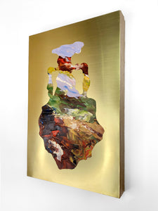 • ORIGINAL OIL PAINTING • 'Contained' Series 1, Vessel #4 [ Brass, Landscape, Vase, Abstract, Colourful Art ]