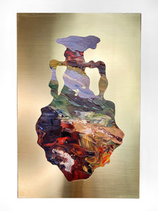 • ORIGINAL OIL PAINTING • 'Contained' Series 1, Vessel #4 [ Brass, Landscape, Vase, Abstract, Colourful Art ]