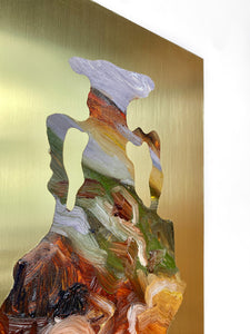 • ORIGINAL OIL PAINTING • 'Contained' Series 1, Vessel #6 [ Brass, Landscape, Vase, Abstract, Colourful Art ]