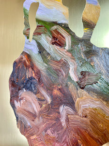 • ORIGINAL OIL PAINTING • 'Contained' Series 1, Vessel #6 [ Brass, Landscape, Vase, Abstract, Colourful Art ]