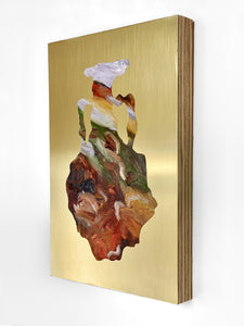 • ORIGINAL OIL PAINTING • 'Contained' Series 1, Vessel #6 [ Brass, Landscape, Vase, Abstract, Colourful Art ]