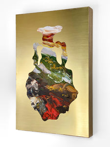 • ORIGINAL OIL PAINTING • 'Contained' Series 1, Vessel #9 [ Brass, Landscape, Vase, Abstract, Colourful Art ]