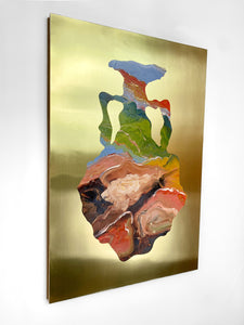 • ORIGINAL OIL PAINTING • 'Contained' Series 1, Vessel #3 [ Brass, Landscape, Vase, Abstract, Colourful Art ]