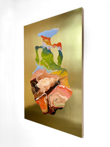 • ORIGINAL OIL PAINTING • 'Contained' Series 1, Vessel #3 [ Brass, Landscape, Vase, Abstract, Colourful Art ]
