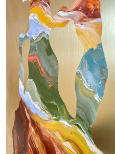 • ORIGINAL OIL PAINTING • 'Contained' Series 1, Vessel #8 [ Brass, Landscape, Vase, Abstract, Colourful Art ]
