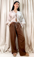 • REIMAGINED • Kinga Csilla Linen Tie Top [ Natural, Cream, Long Gathered Sleeves, Cropped,  Size 10 ]