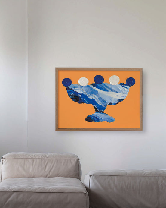 LIMITED EDITION PRINT 'Contained, Series 2, Vessel #2' [ Ultramarine Blue and White, Orange Background ]
